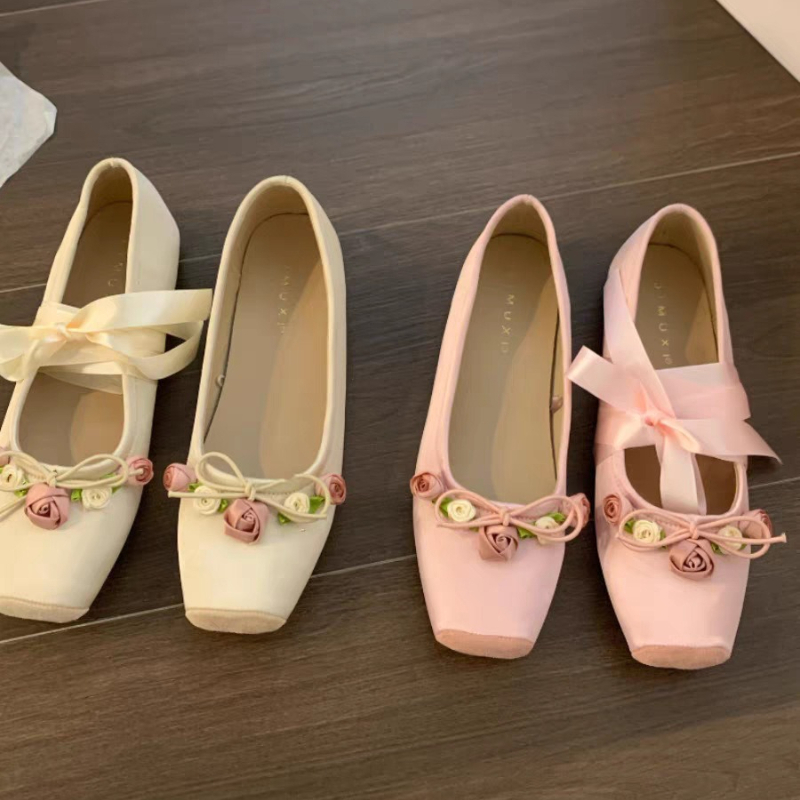 Embroidery Designer - Women Flats Bow Marie Janes Shoes
