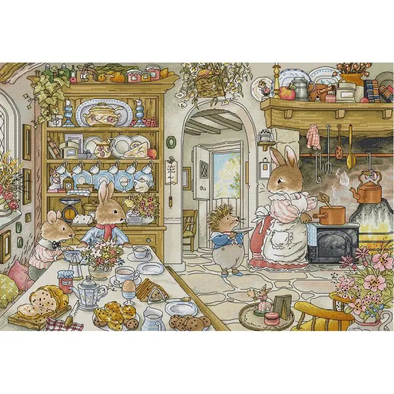 Embroidery Tas - Rabbit's Kitchen Cartoon Animal Pattern Cross