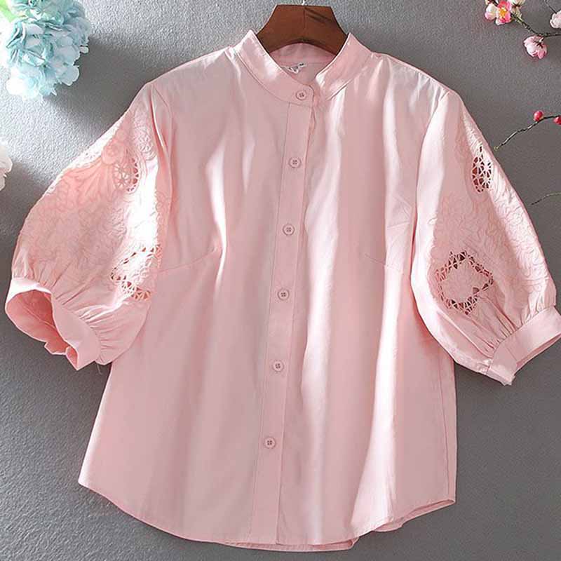 Embroidery On Shirt - 2025 Summer Pure Cotton Stand-up Collar