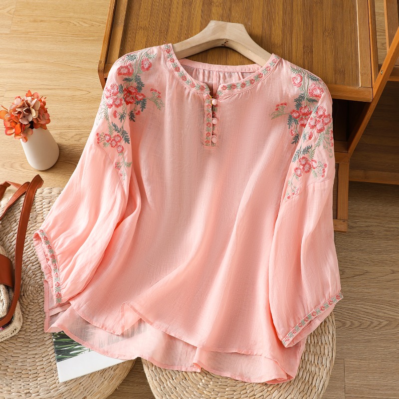 Embroidery On Shirt - Chinese Style Women's Clothing Blouses Vintage