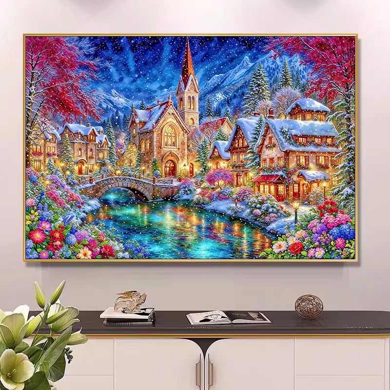 Embroidery Tas - 9ct 100x75cm Winter Church Embroidery DIY