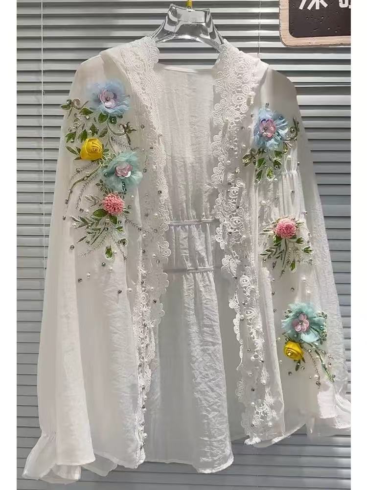 Embroidery On Shirt - Breathable Cotton Blended White Hooded Sunscreen