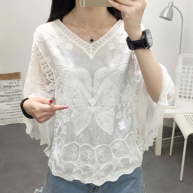 Embroidery On Shirt - Embroidery Lace White Shirt Woman Summer