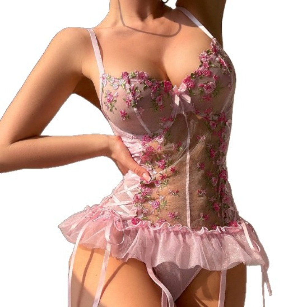 Embroidery Premium - Womens Erotic Western Style Pink Floral