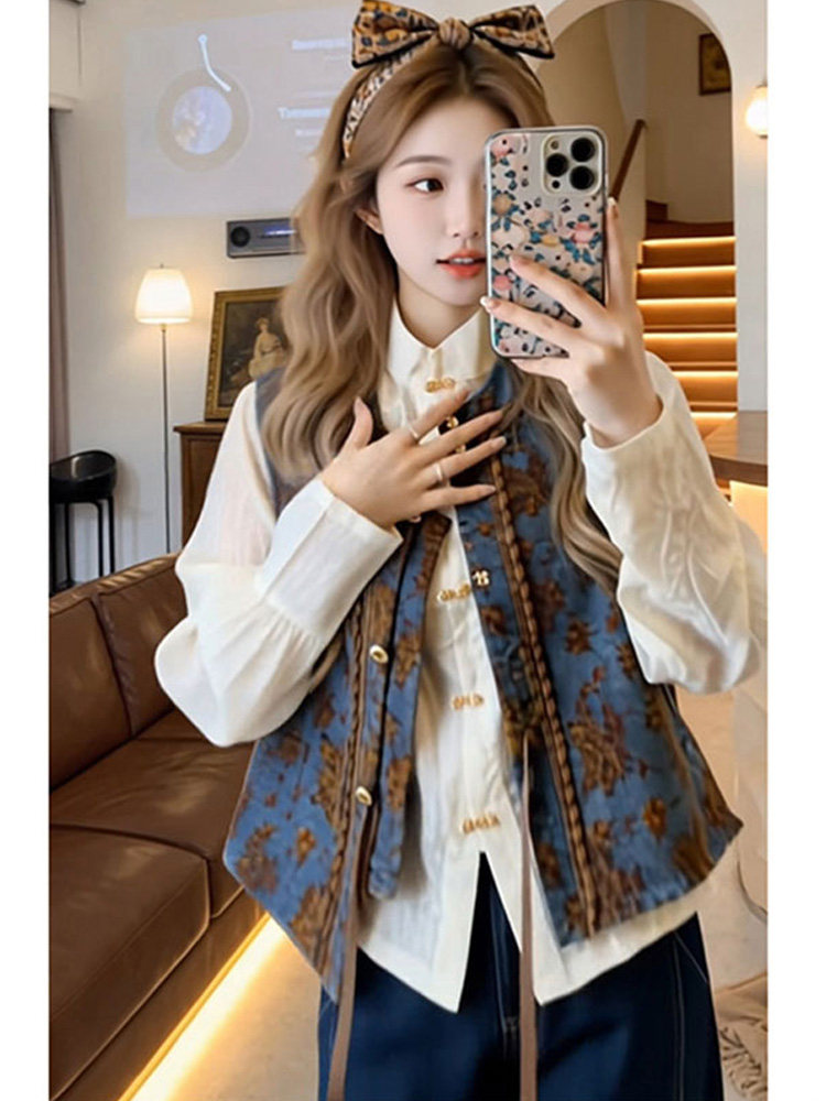 Retro Floral Embroidery Denim  - đánh giá và giá Embroidery Vest