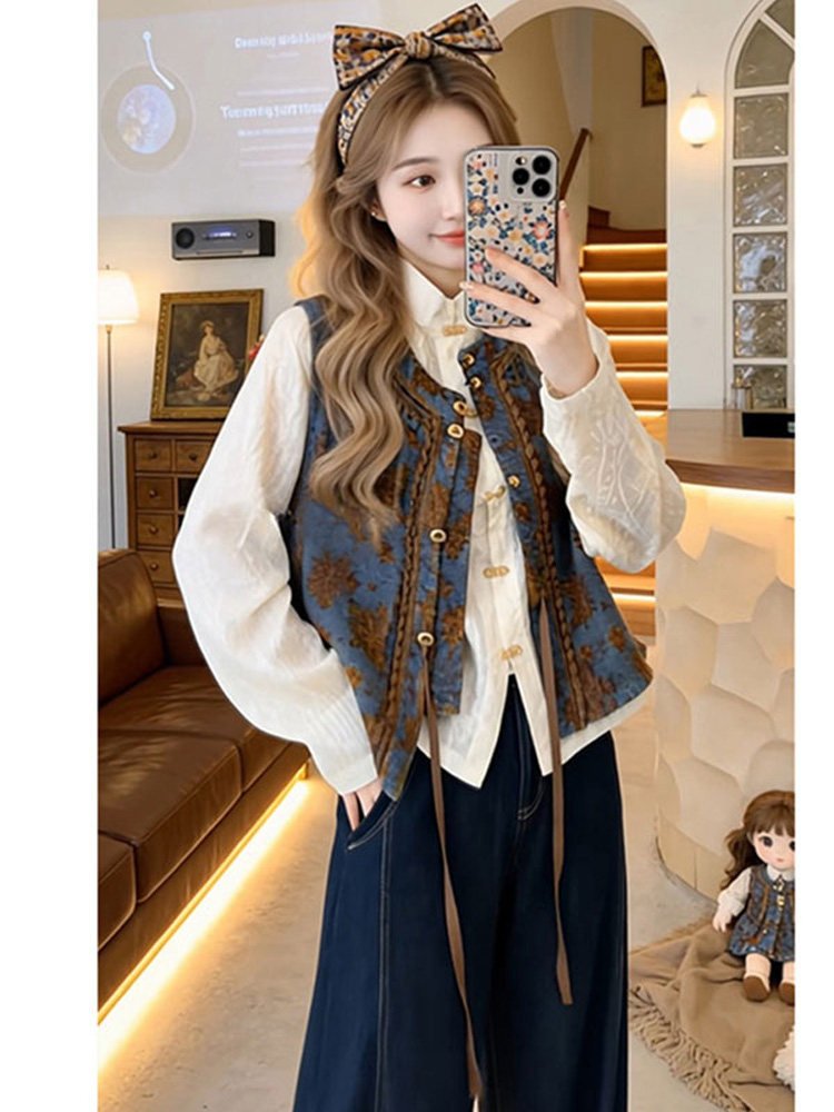 Retro Floral Embroidery Denim  - đánh giá và giá Embroidery Vest