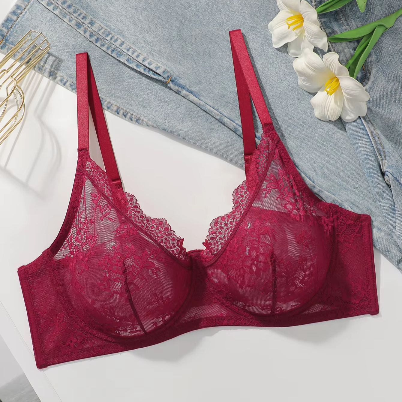 Women Plus Size Red Lace Sheer - đánh giá và giá Embroidery Red