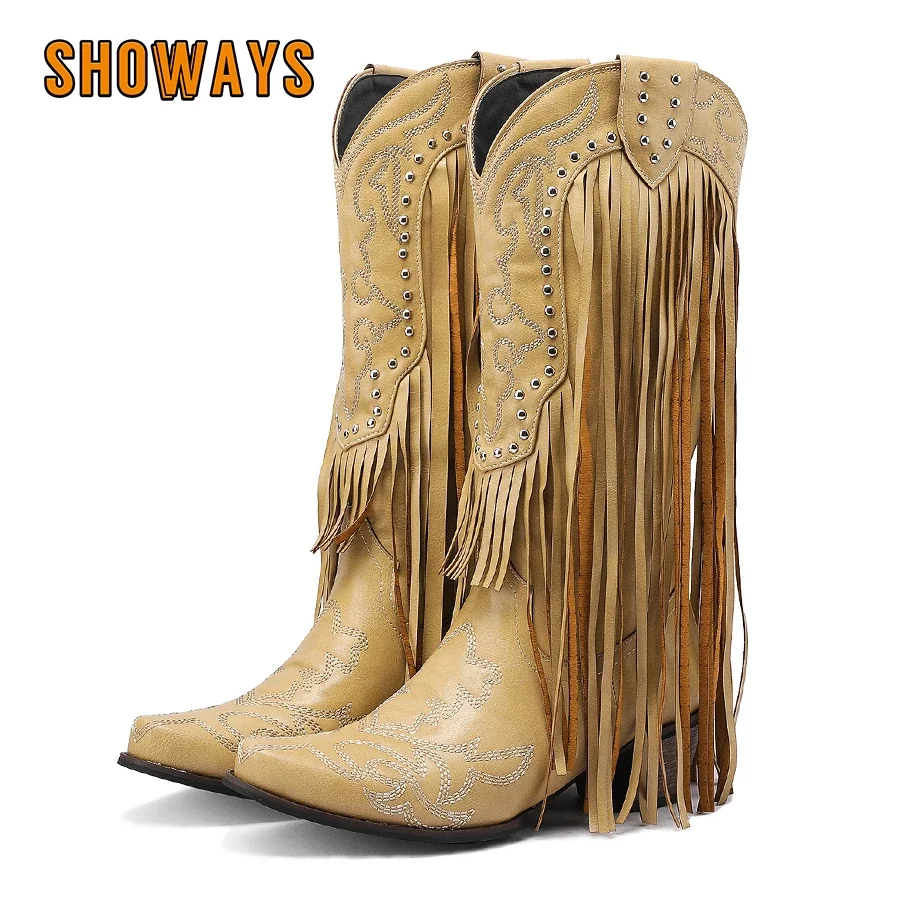 Fringe Rivet Western Women Mid - đánh giá và giá Embroidery Red