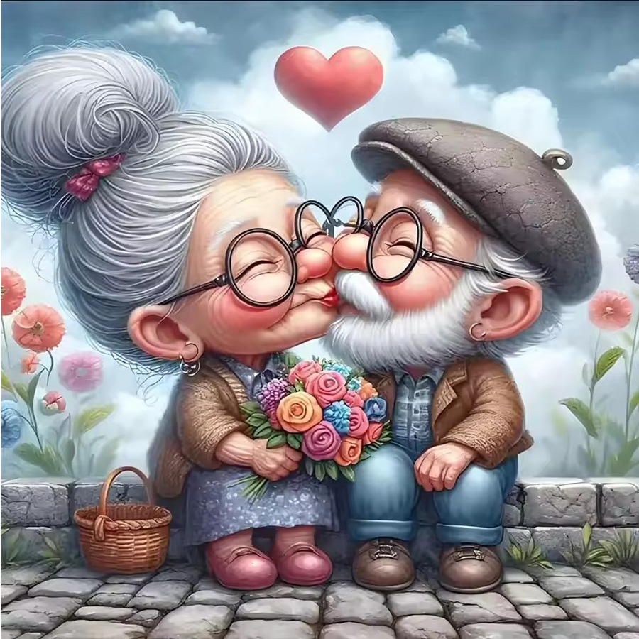 Romantic kiss between elderly  - đánh giá và giá Embroidery Kiss