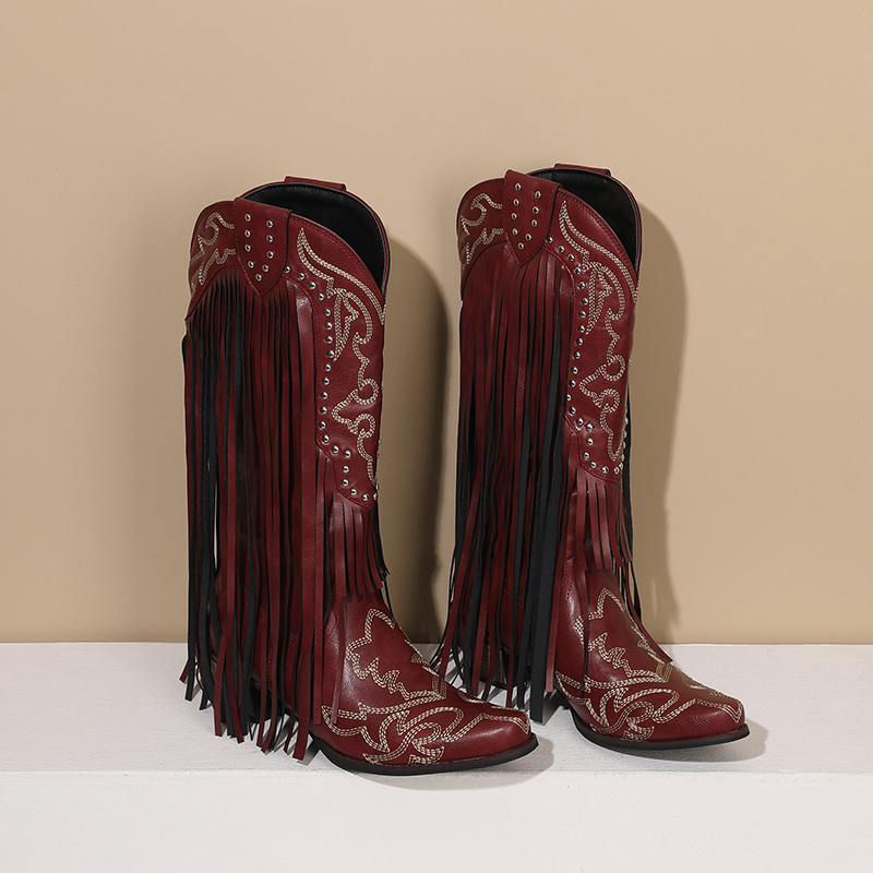 Western Cowboy Mid-calf Boots  - đánh giá và giá Embroidery Red