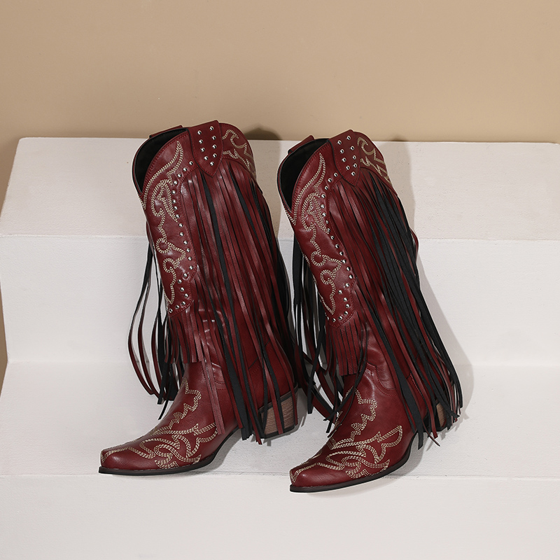 Western Cowboy Mid-calf Boots  - đánh giá và giá Embroidery Red