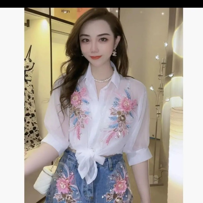 2024 Summer New Office Lady Te - đánh giá và giá Embroidery On Shirt