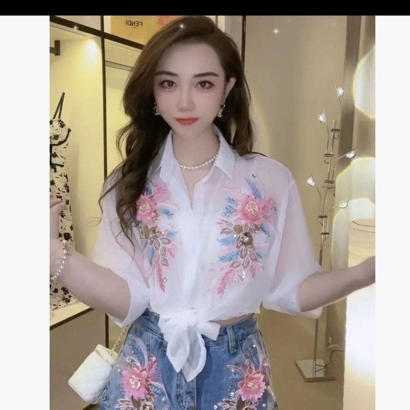 2024 Summer New Office Lady Te - đánh giá và giá Embroidery On Shirt
