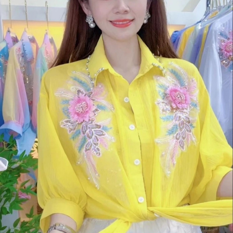 2024 Summer New Office Lady Te - đánh giá và giá Embroidery On Shirt