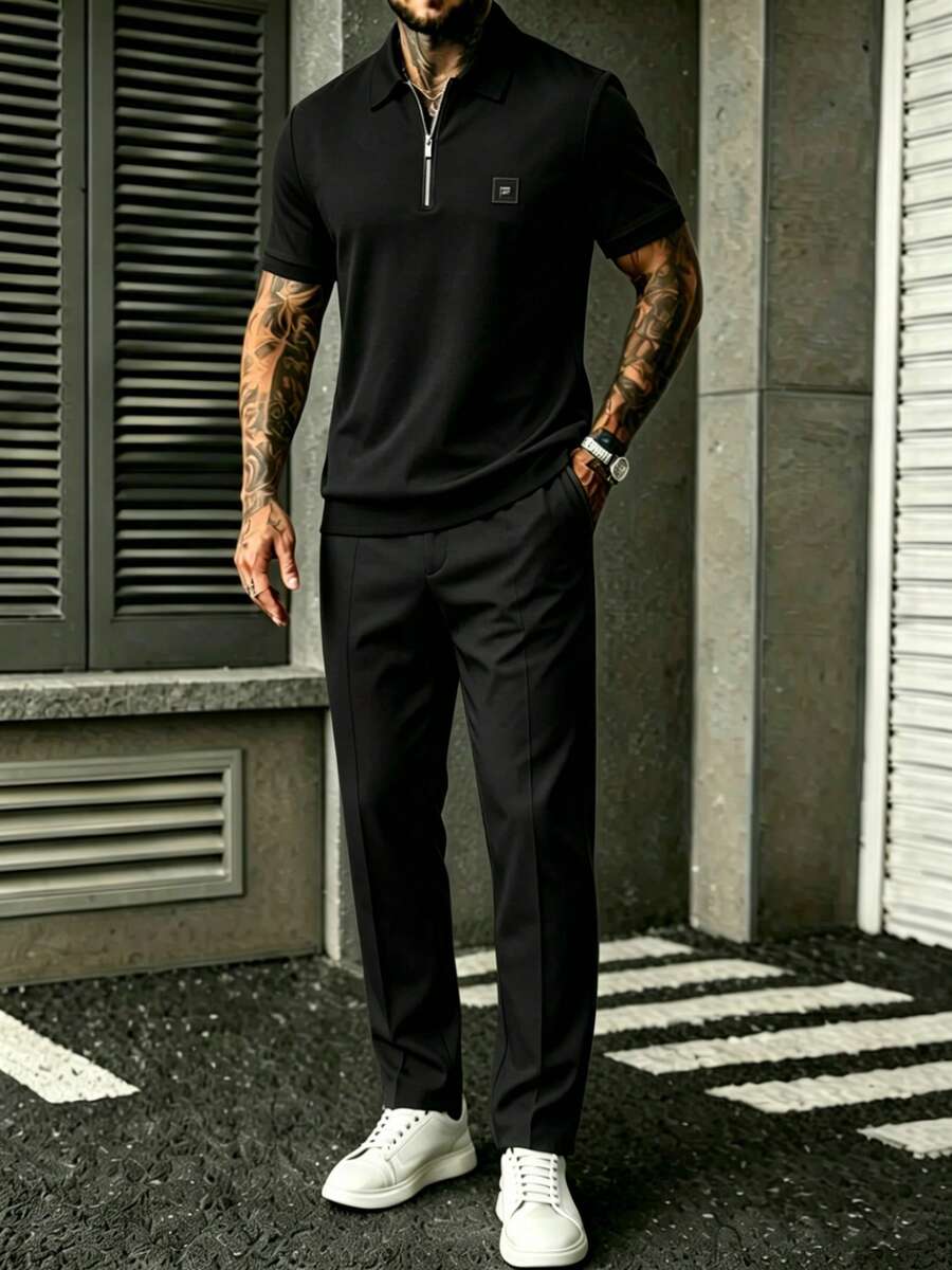 Mens Black Quarter-Sleeve Zip- - đánh giá và giá Embroidery Set